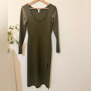 💚 Leith Olive Green Long Sleeve Midi Dress 💚